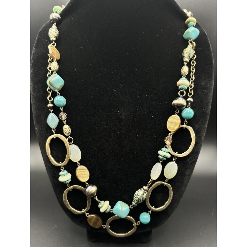 Premier Designs St Lucia Convertible 2‎ Strand Gold Tone Faux Turquoise Necklace